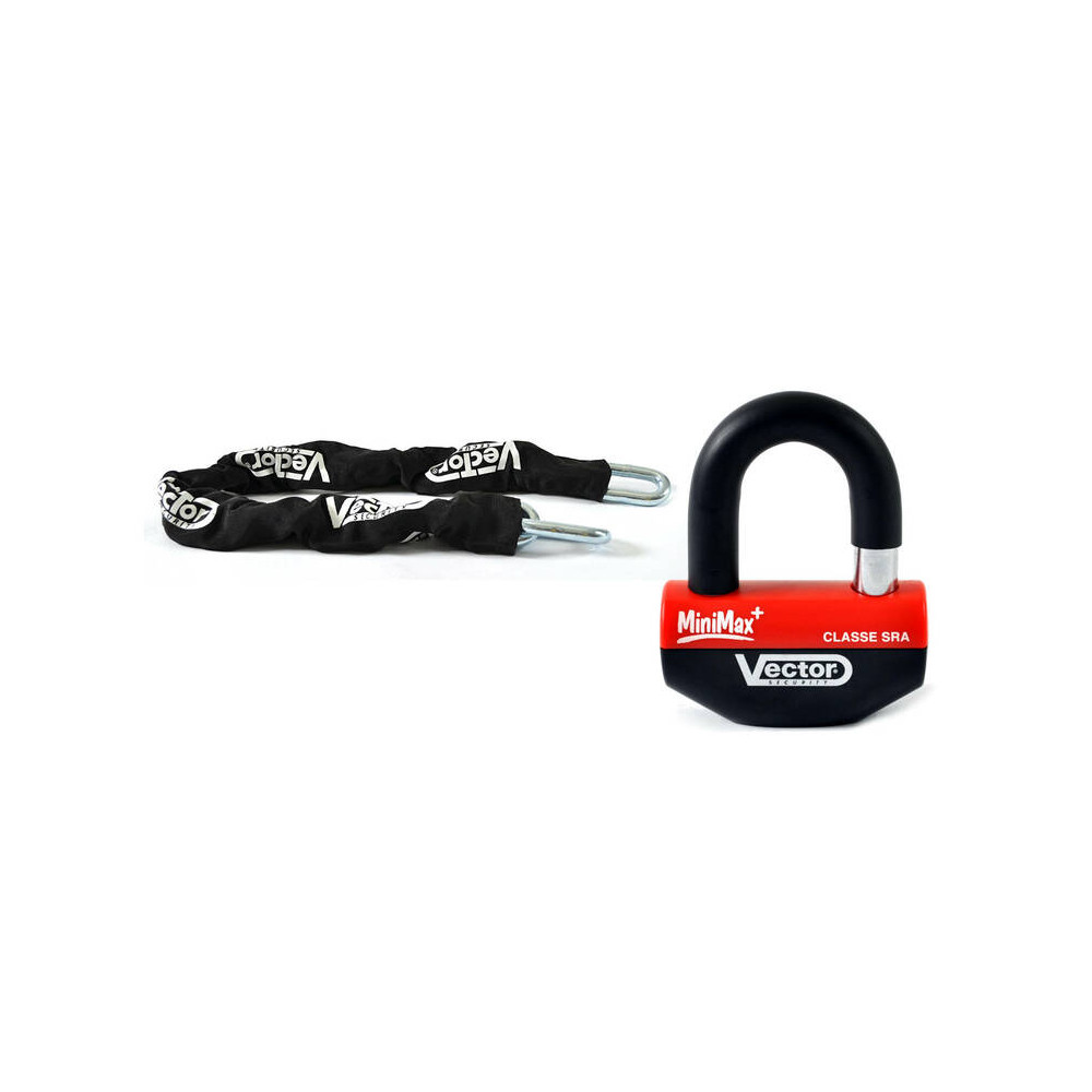 Kit antivol VECTOR - chaîne 1,30m + cadenas/bloque-disque MiniMax+