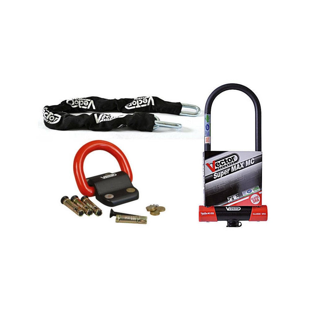 Kit antivol VECTOR - chaîne 1,30m + antivol U Super MAX MC XXXL + Fixation Compac Blok